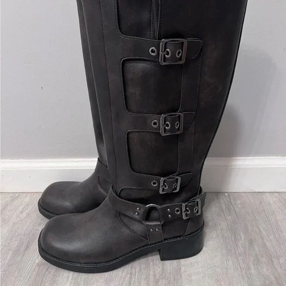 NWT! Madden NYC Women's Faux Leather Tall Moto Boots Dark Brown SIZE 6 No Box - Picture 7 of 15